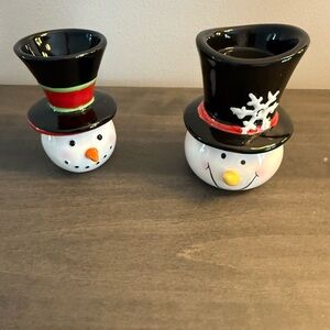 Vintage Ceramic Snowman Votive Holder & Vase
